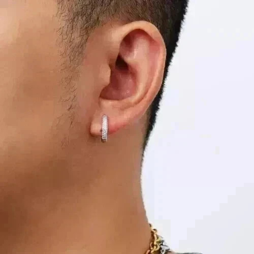 1CT Round Cut Lab Created Moissanite Men’s Hoop Earrings 14K White Gold Plated