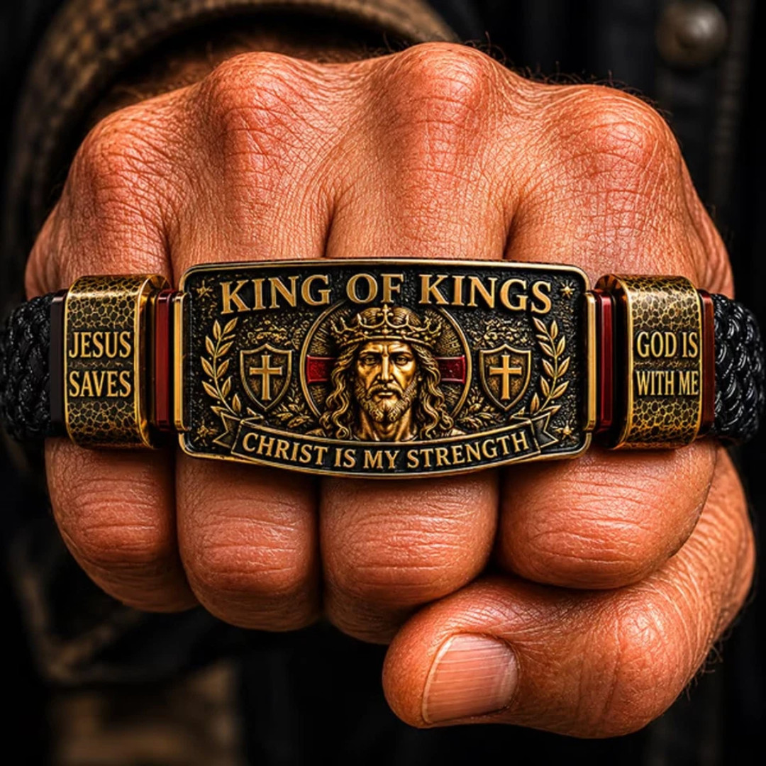 King of Kings Religious Bracelet, Adjustable Inspirational Wristband for Men