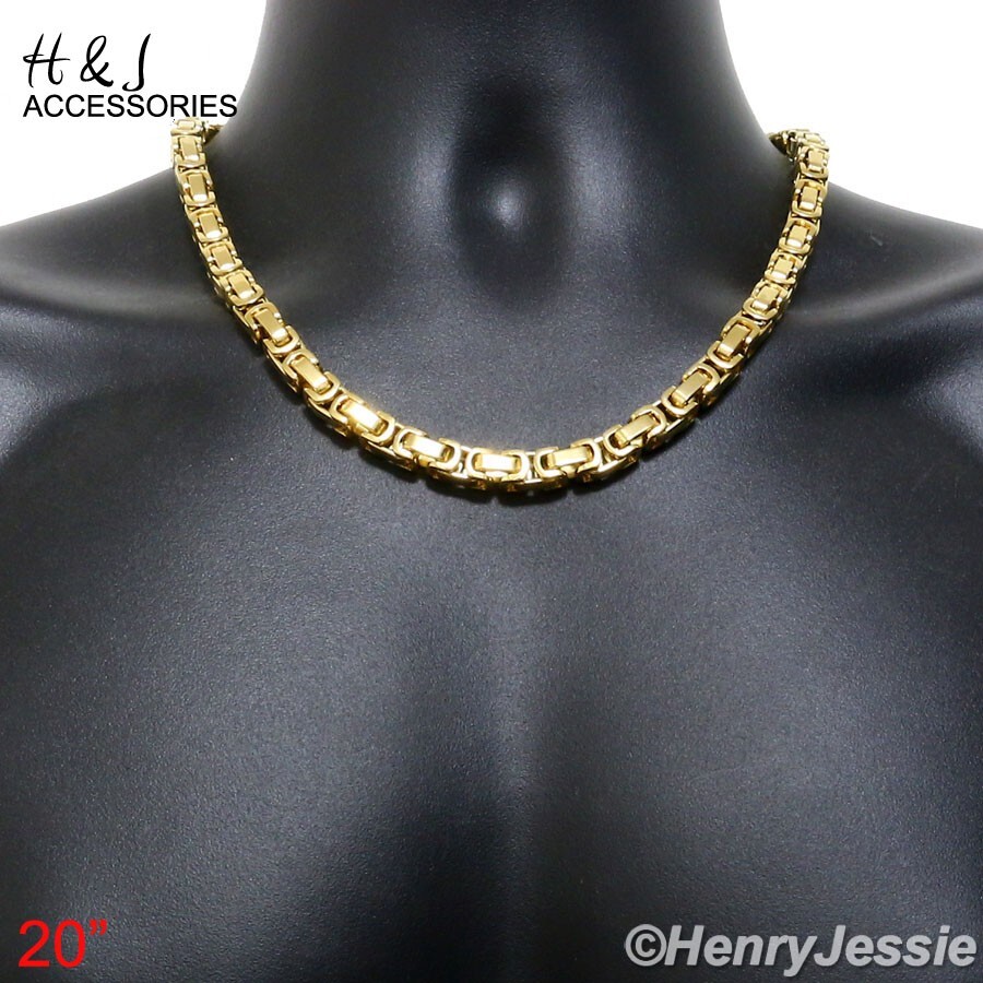 16″-40″MEN’s Stainless Steel 8mm Gold Plated Byzantine Box Link Chain Necklace*G