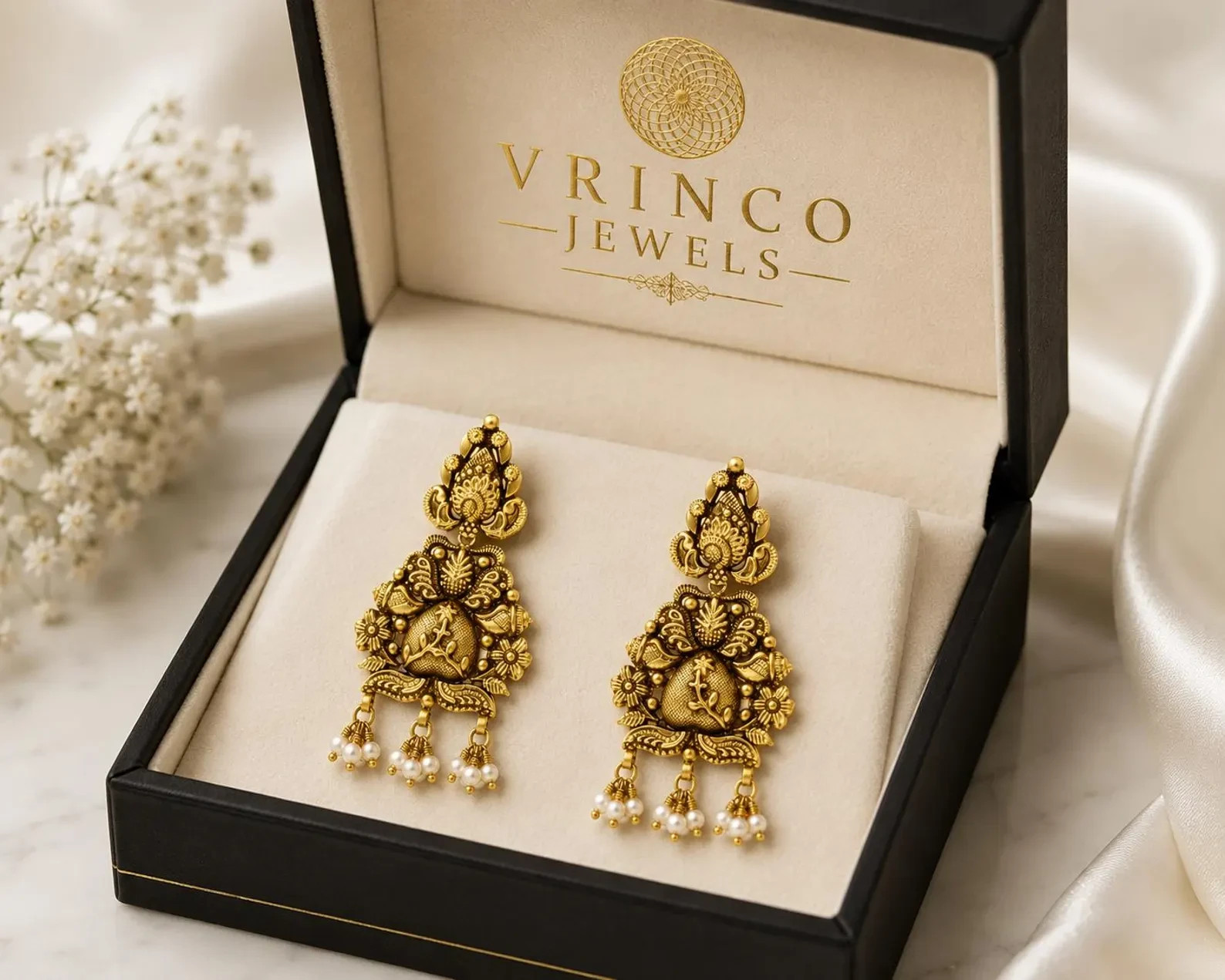 Zia 22KT Hallmarked Yellow Gold Long Earrings Traditional Luxury Jewelry Gift Wo