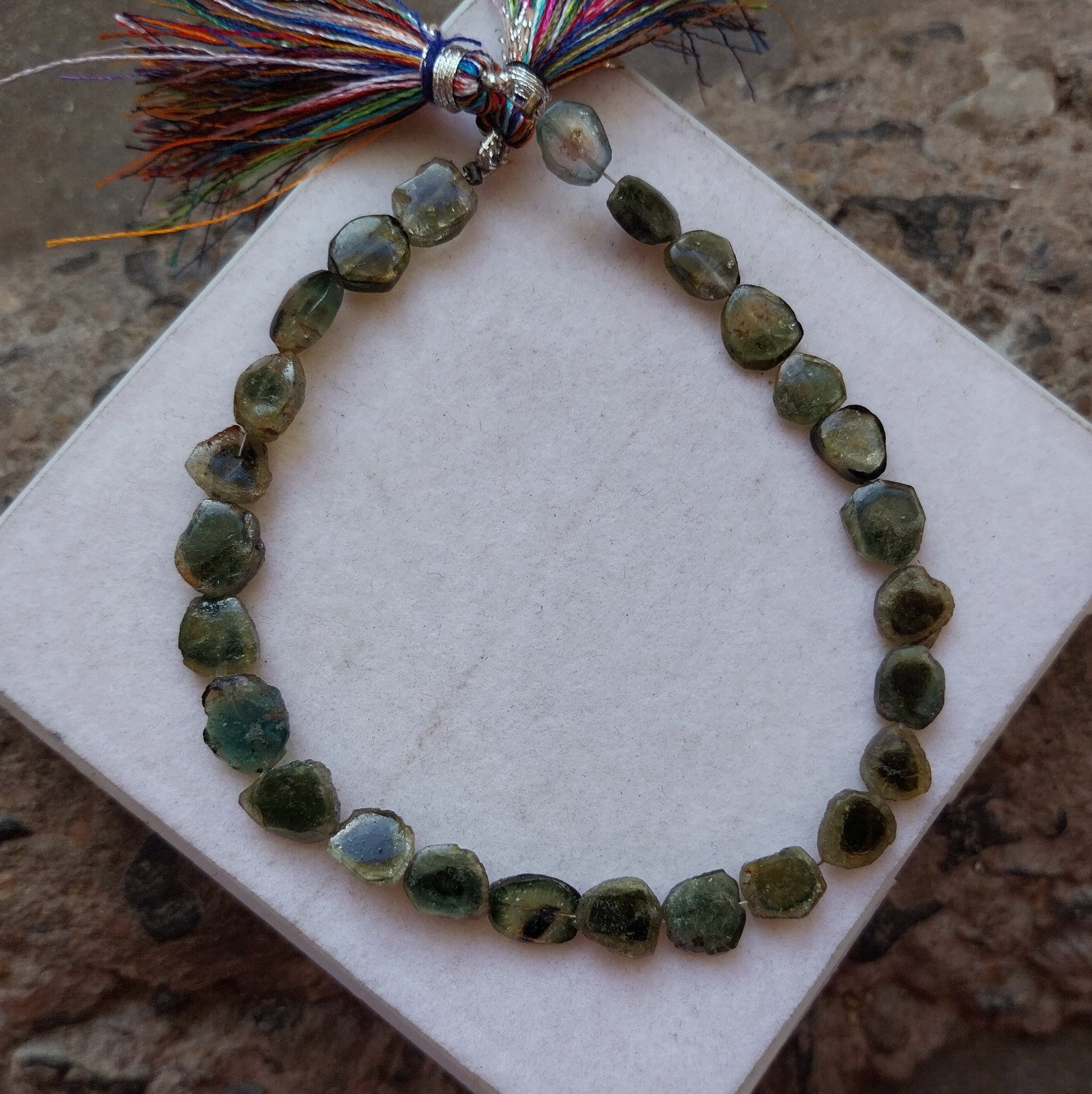 40 Ct 6.5×7 to 7×8.5MM Natural Bi Color Tourmaline Smooth Slice 8 inch Necklace