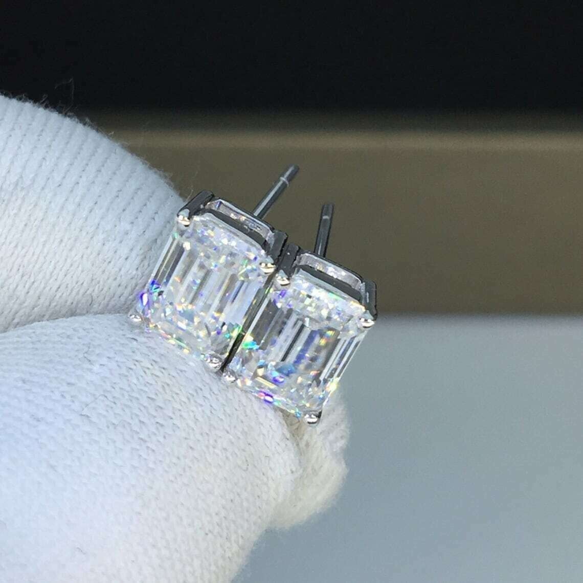 3.0 Ct Emerald Lab Created Diamond Solitaire Stud Earrings 14K White Gold Plated