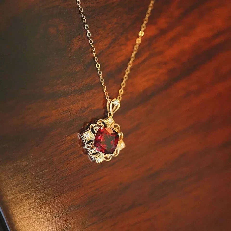 2Ct Cushion Cut Lab Created Ruby & Diamond Engagement 14K Yellow Gold FN Pendant