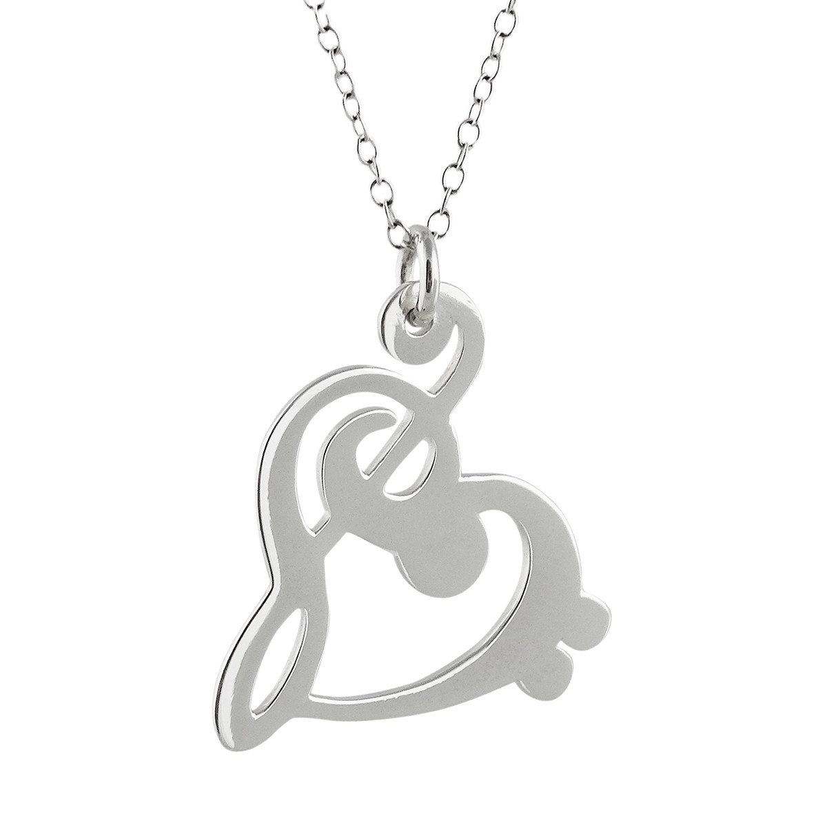 Treble Bass Clef Heart Necklace – 925 Sterling Silver Music Lover Pendant Gift
