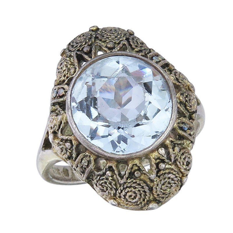 Theodor Fahrner ring light blue stone 925 silver