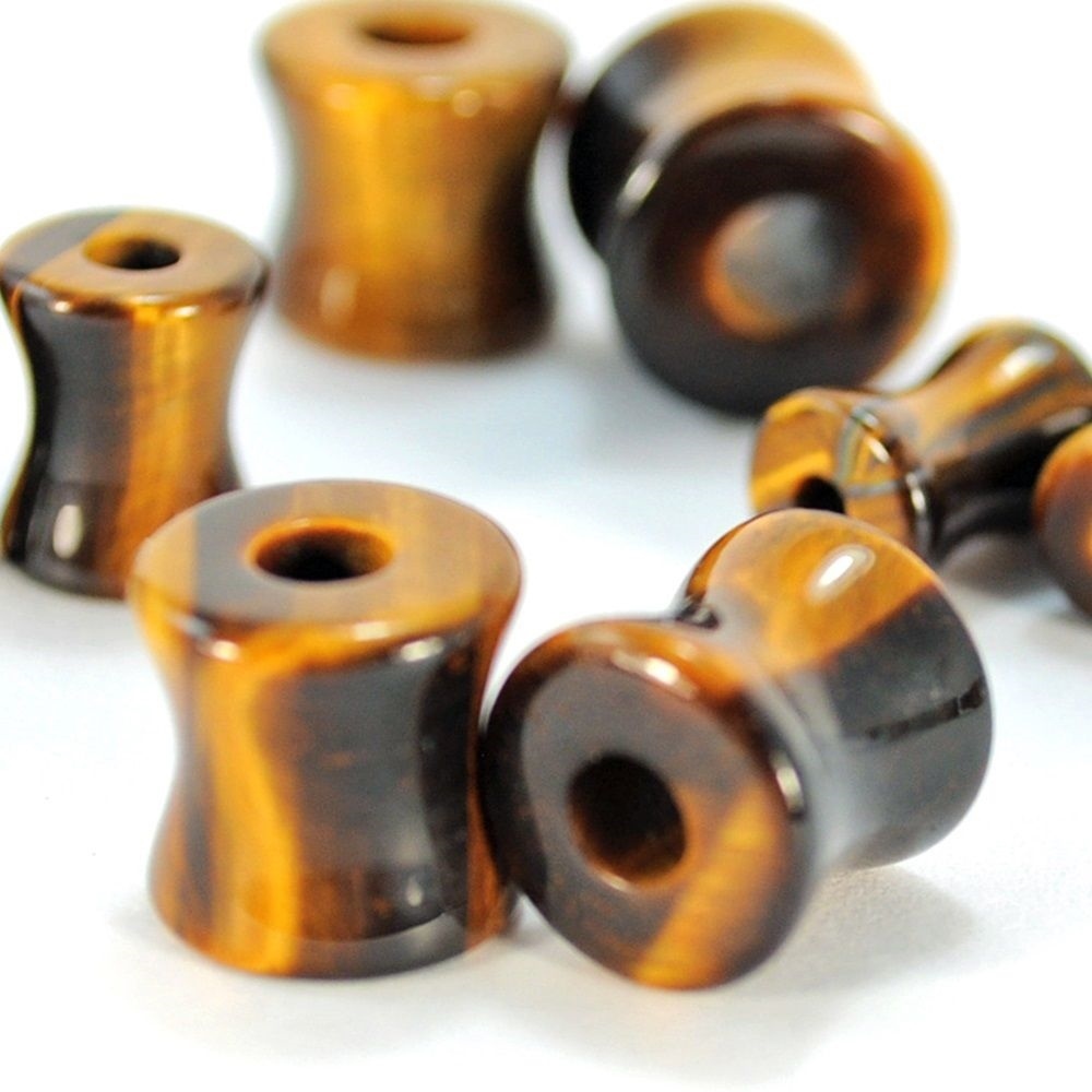 PAIR-Stone Tiger Eye Saddle Flare Ear Tunnels 04mm/6 Gauge Body Jewelry