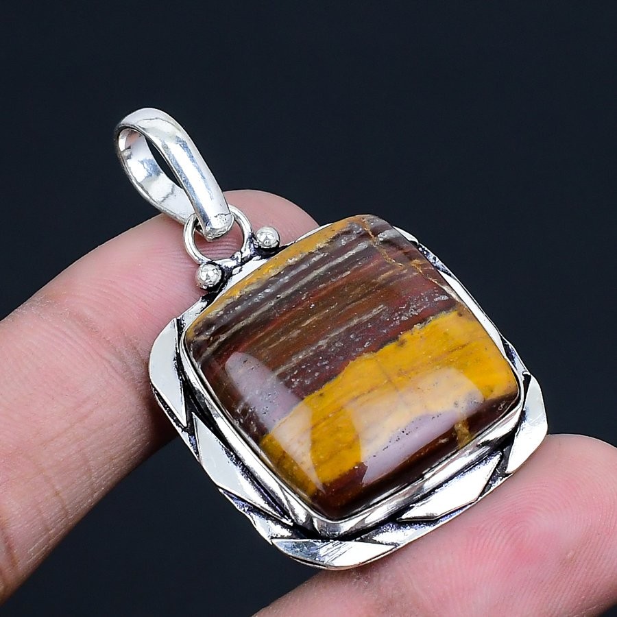 Red Snakeskin Gemstone Handmade 925 Sterling Silver Jewelry Pendant 1.85″