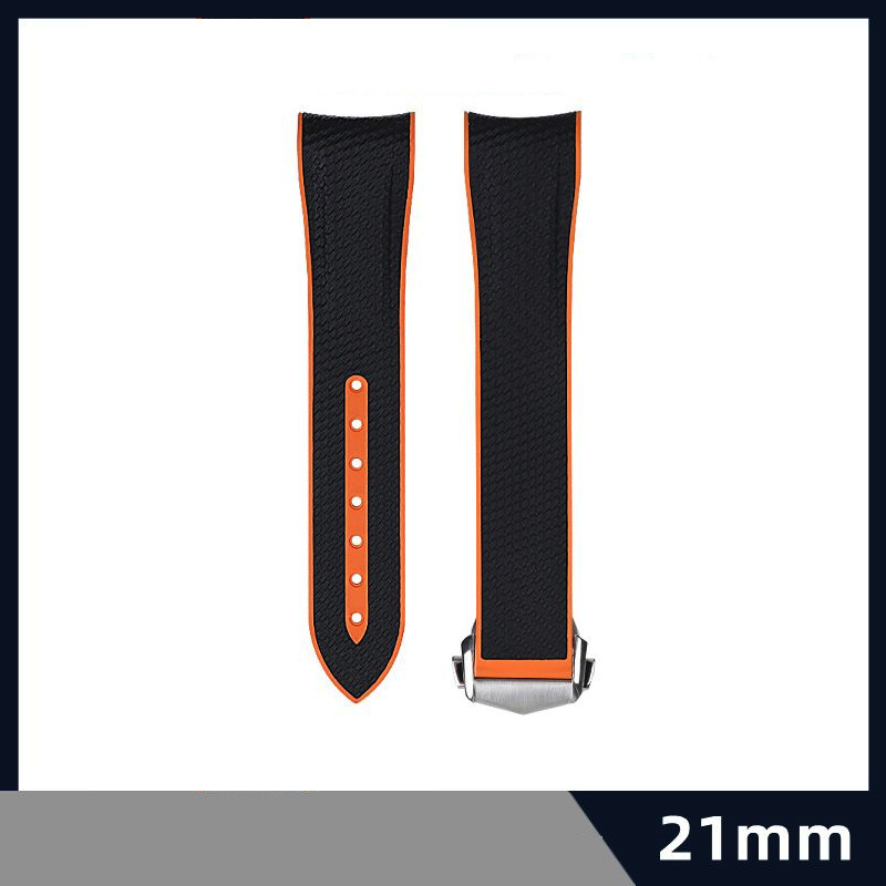 21mm Black Orange Strap Nylon Rubber Watch Band For Omega Seamaster Planet Ocean