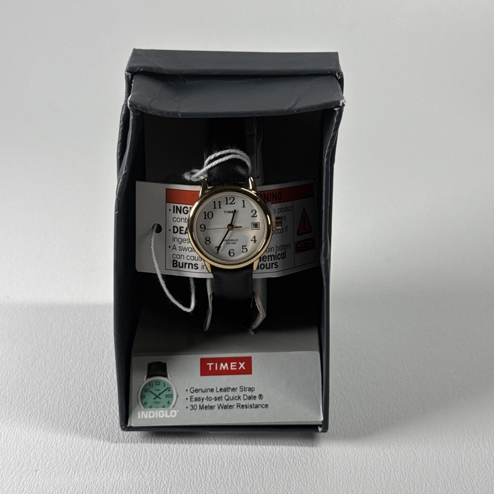 New Timex Women’s T2H341 WX Easy Reader 25mm Black Leather Strap Watch Indiglo