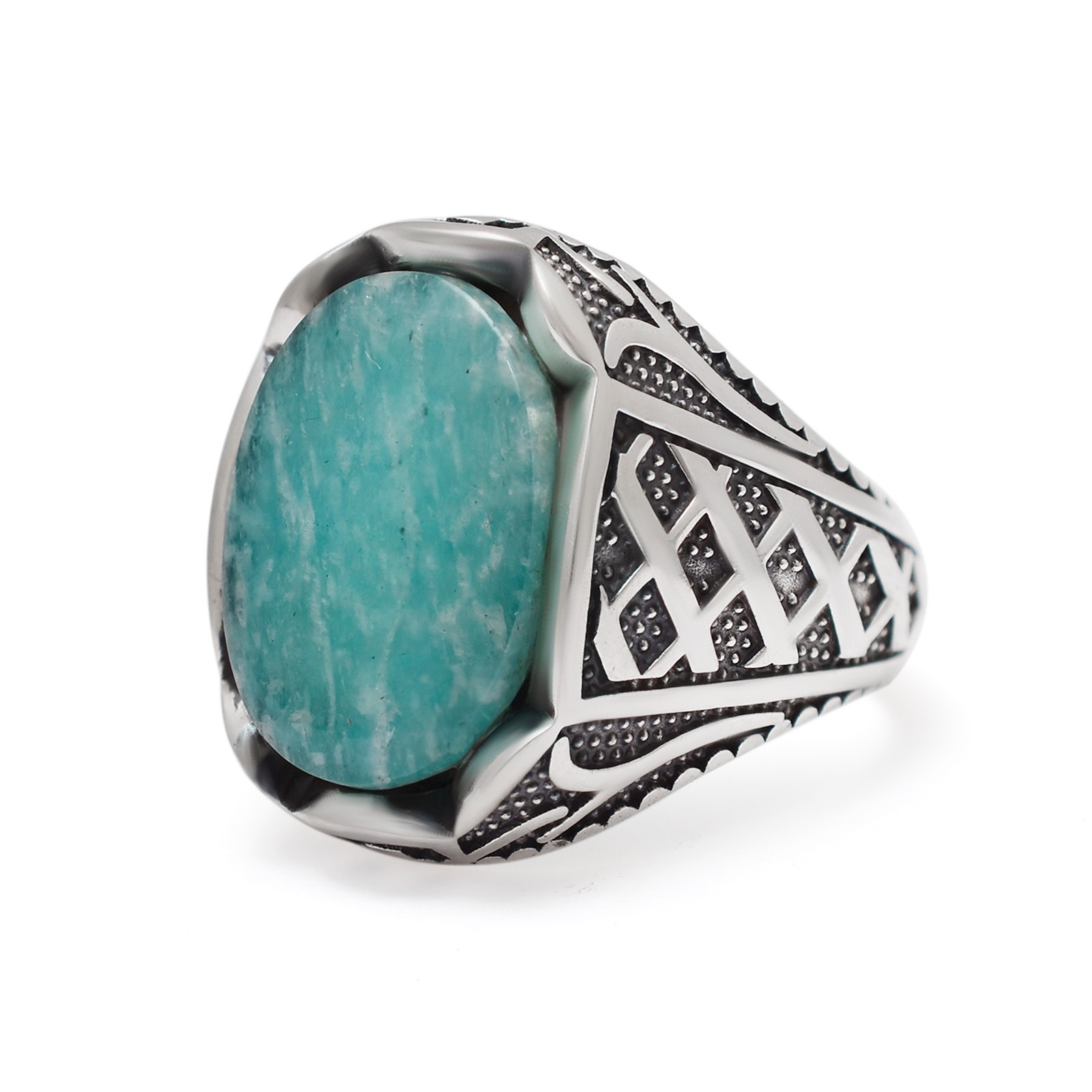 Handmade Gemstone Amazonite-925 Sterling Silver Comfortable Unique Men’s Ring