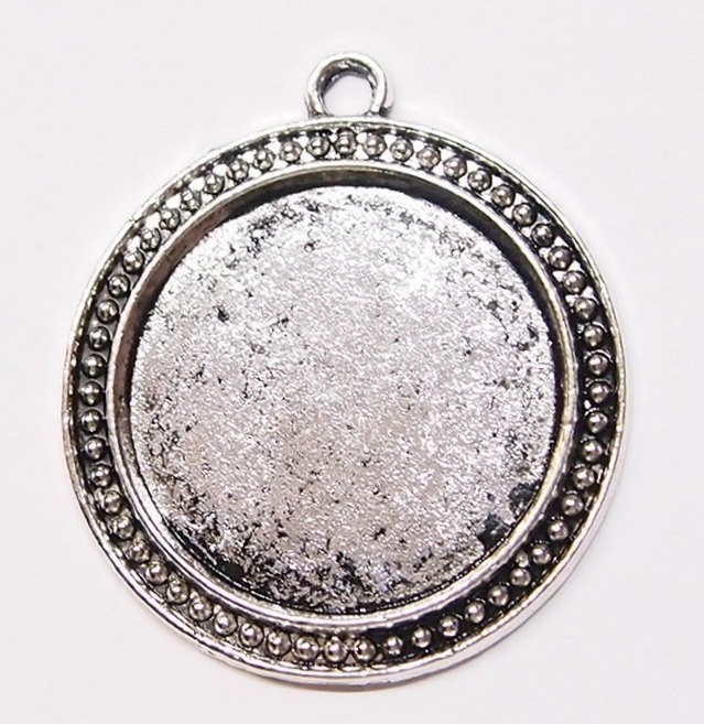 4 of 30mm Round Antique Silver Victorian Art Deco Beaded Pendant Setting 44x38mm