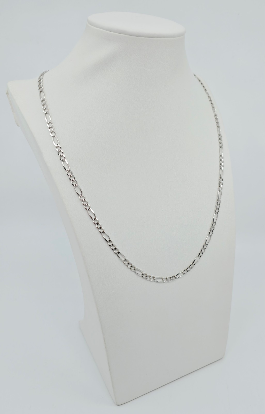 Unique 14K Karat Solid White Gold Designer Figaro Link Chain Necklace – 22.50″ L