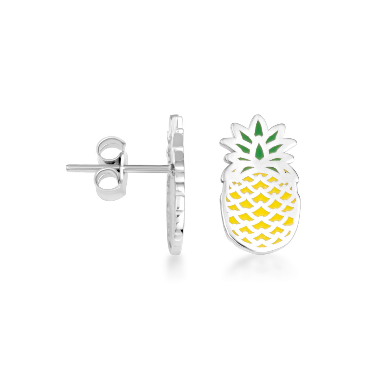 Gold Enamel Pineapple Fruit Stud Earrings (Available in Yellow/Rose/White Gold)