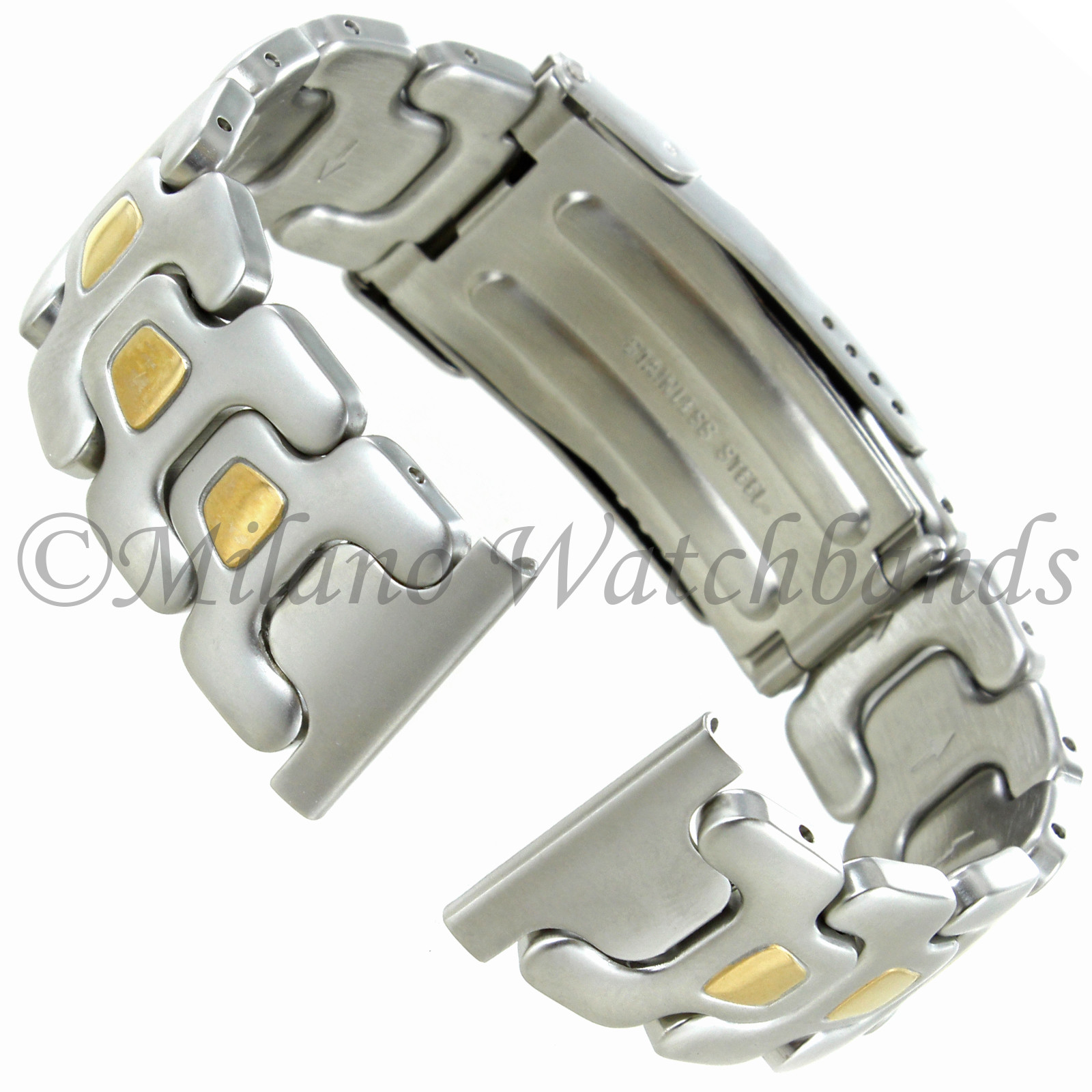 20mm Speidel/Hirsch Two Tone Stainless Steel Fold Over Clasp W/ Safety Mens Band