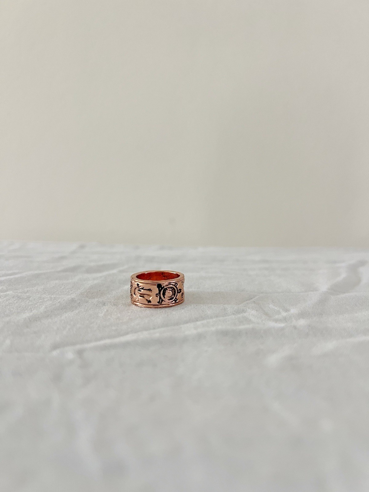 Vintage Unique Copper Engraved Band Ring Size 5.25 Art Theme Rare Find