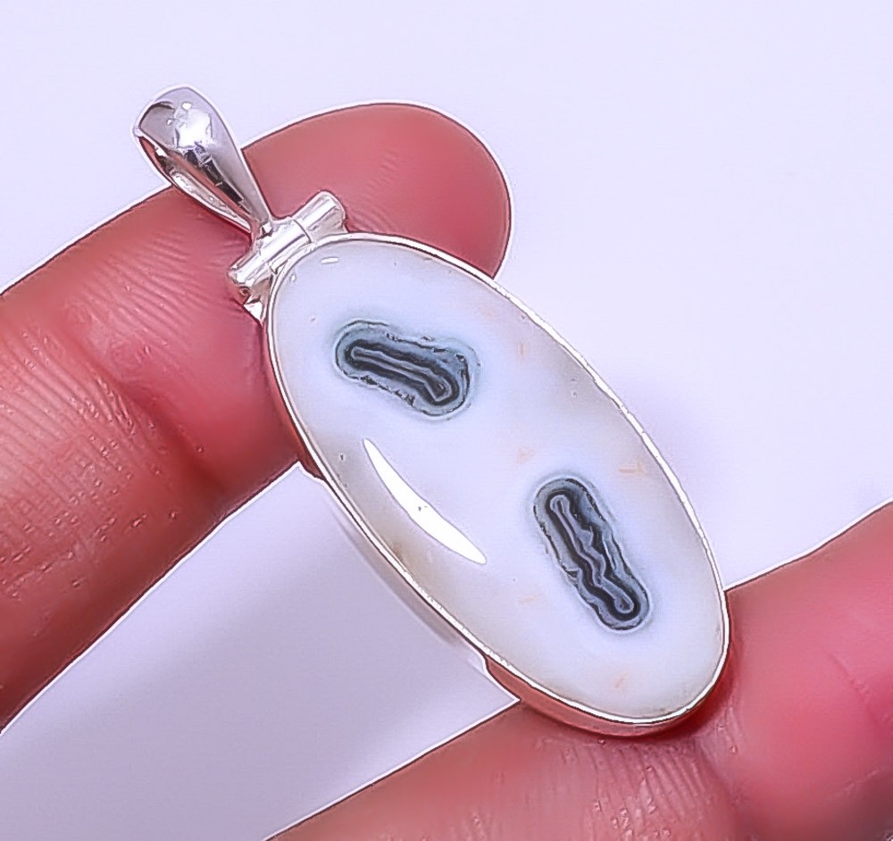 Moss Agate – India Gemstone 925 Sterling Silver Handmade Pendant 1.76″ A330