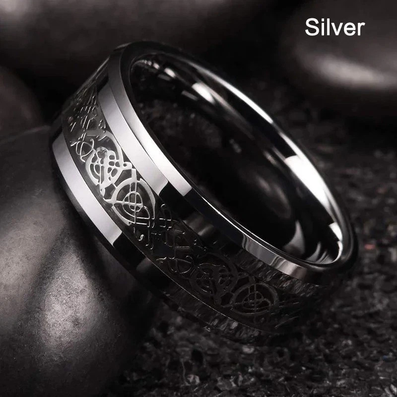 Men Women Gold Plated Blue Black Red Stainless Steel Celtic Dragon Band Ring 8mm