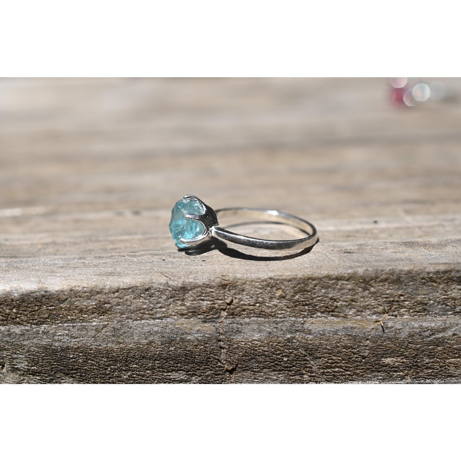 Aquamarine ring set, raw crystal ring sterling size 3 4 5 6 7 8 9 10 11 12 13