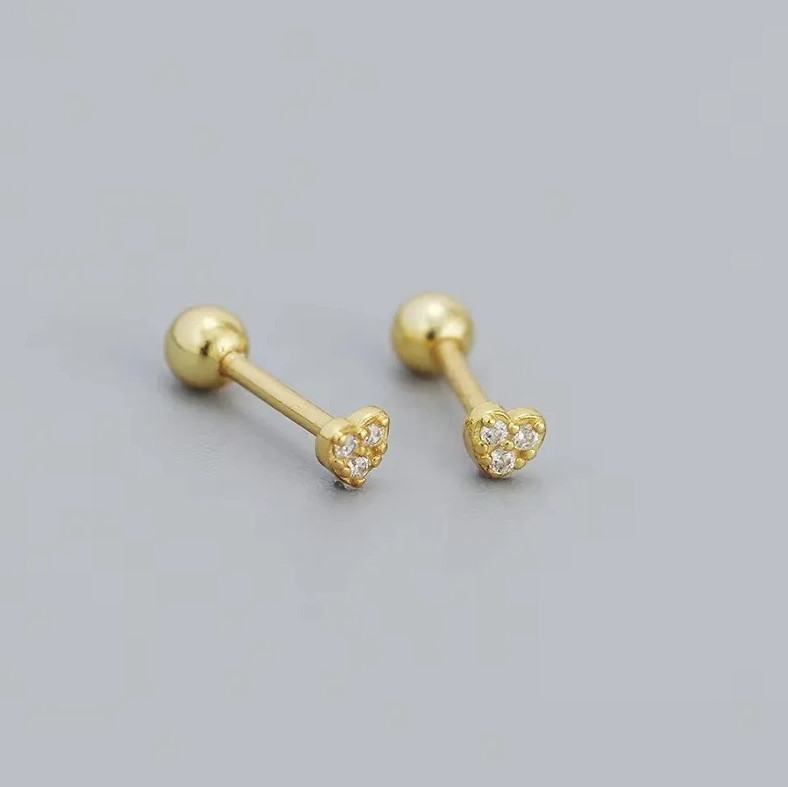 1 Pair Heart Stud Earrings for Women Hypoallergenic Screw Back Cartilage Jewelry