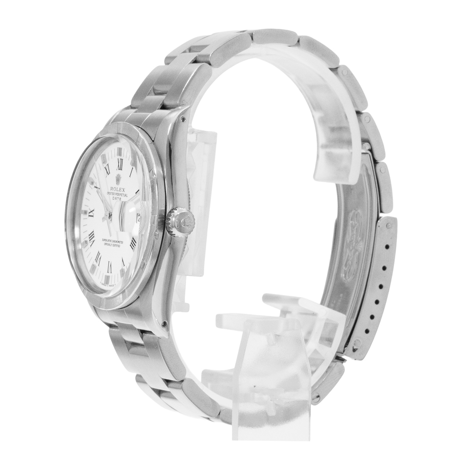 Rolex Oyster Perpetual Date 34 15010 White Roman Steel Oyster Mens Watch 1989