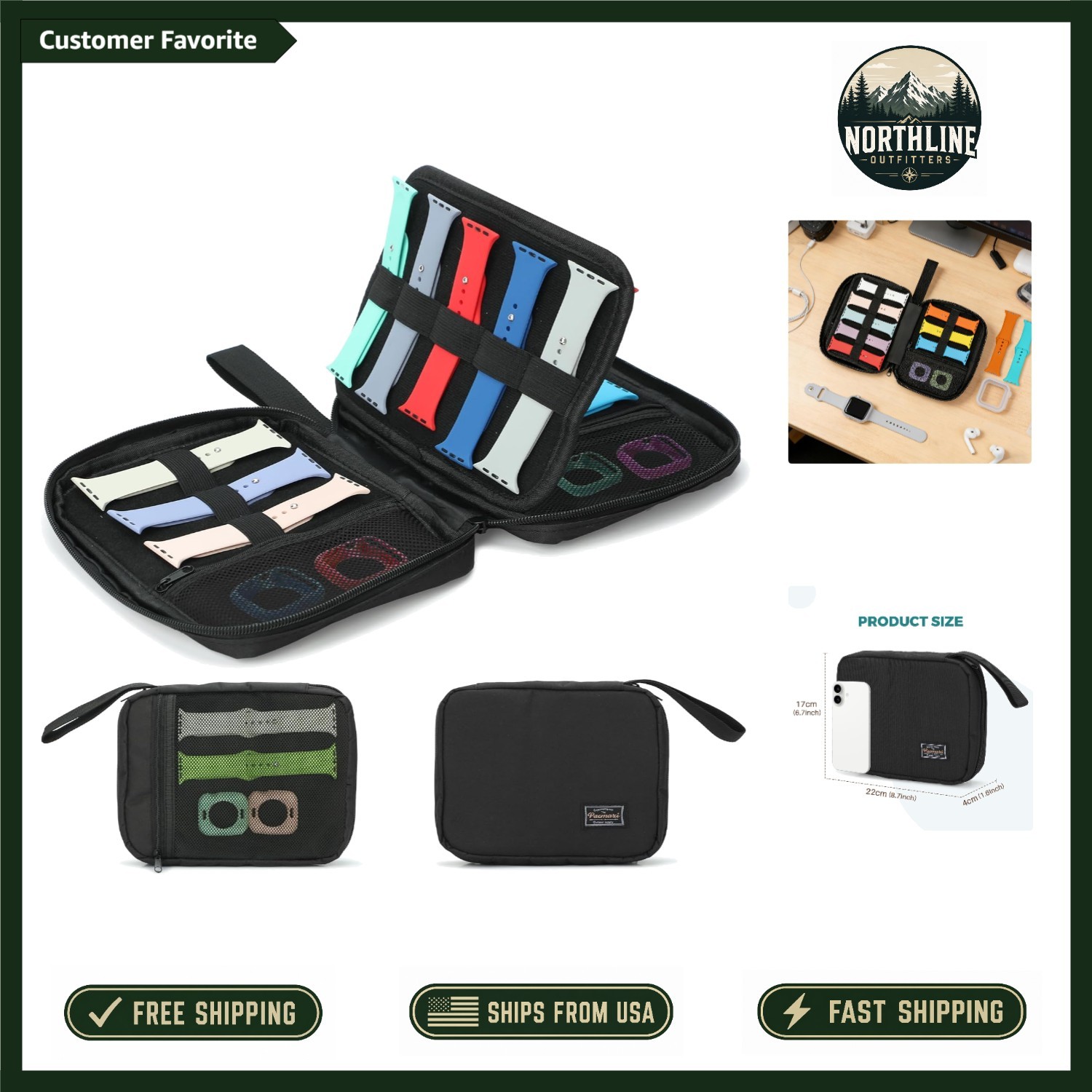 Durable Black Polyester Watch Band Case – Store 16 Straps at Home or On-the-Go