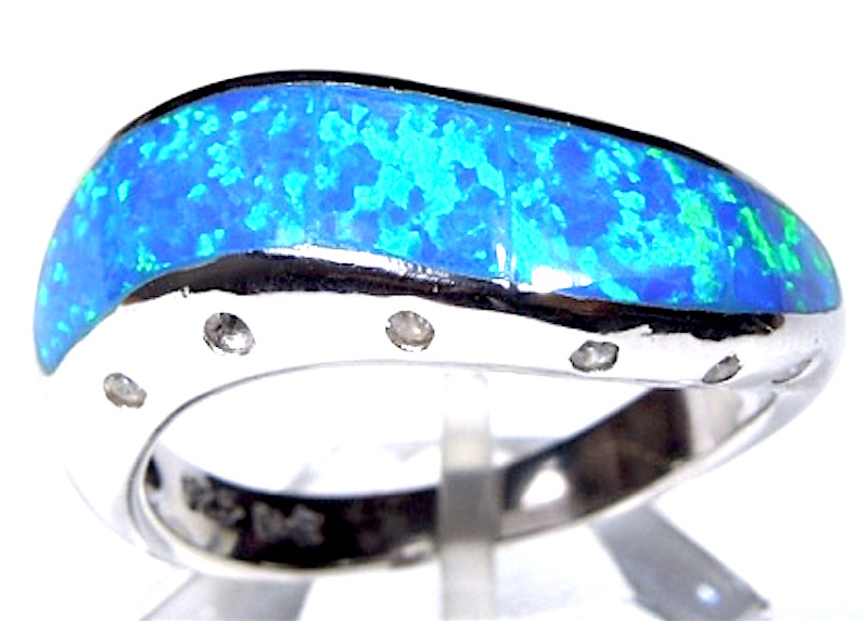 Blue or White Inlay Fire Opal on Solid 925 Sterling Silver Ring Size 6,7,8,9