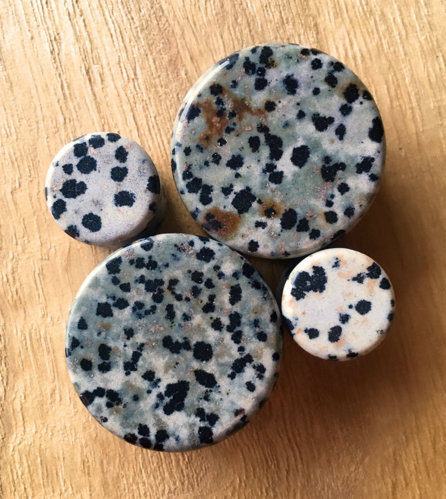 PAIR Dalmatian Jasper Organic Stone Plugs Gauges – 3mm (8g) to 38mm (1.5″) avbl!