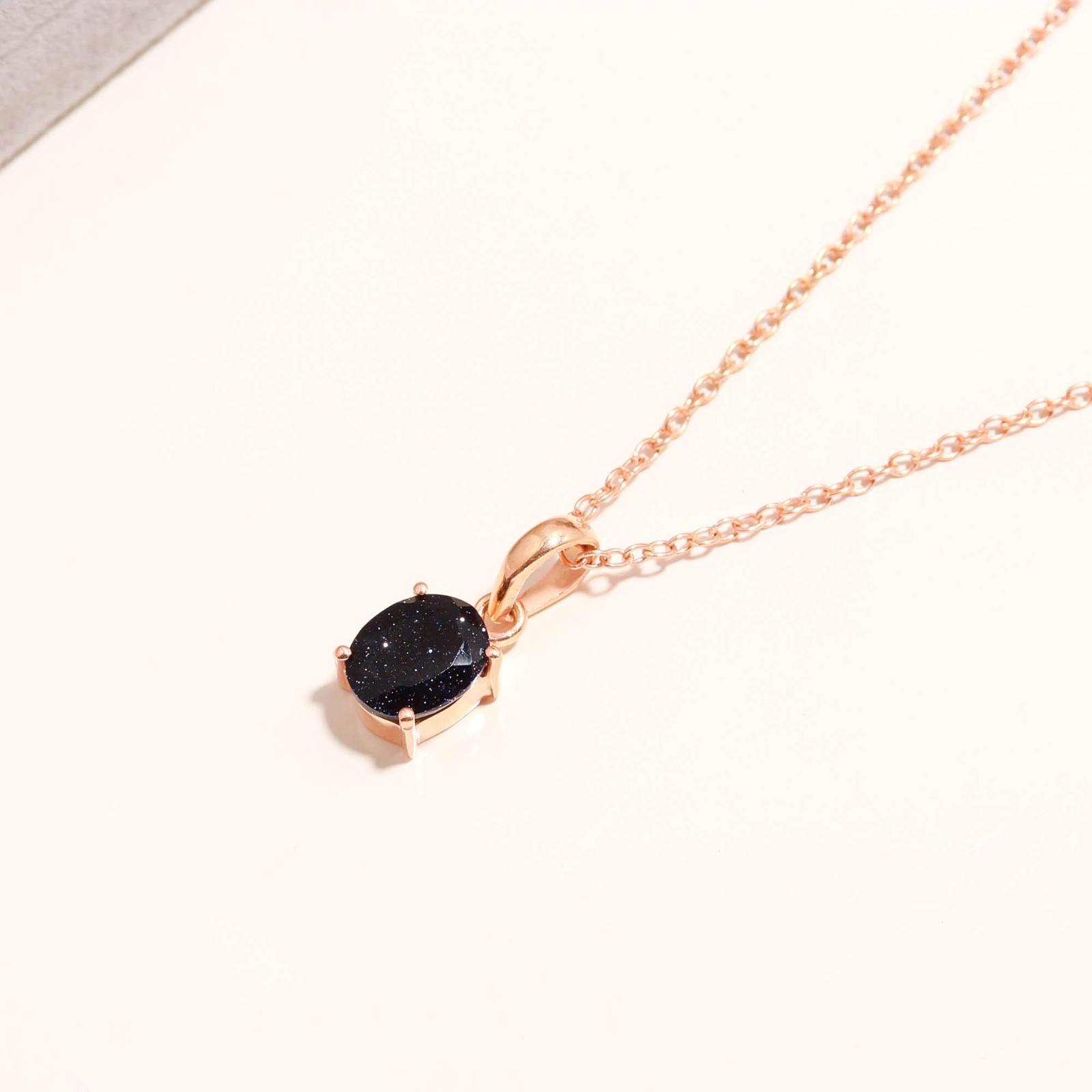 Natural Galaxy Sandstone Oval Necklace Rose Gold Fill 925Sterling Silver Jewelry