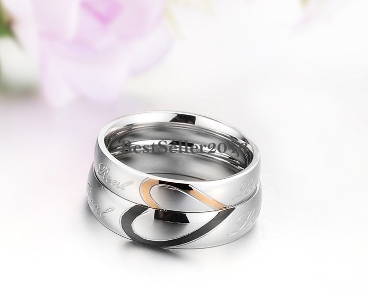 Stainless Steel “Real Love” Heart Couples Ring Promise Engagement Wedding Band