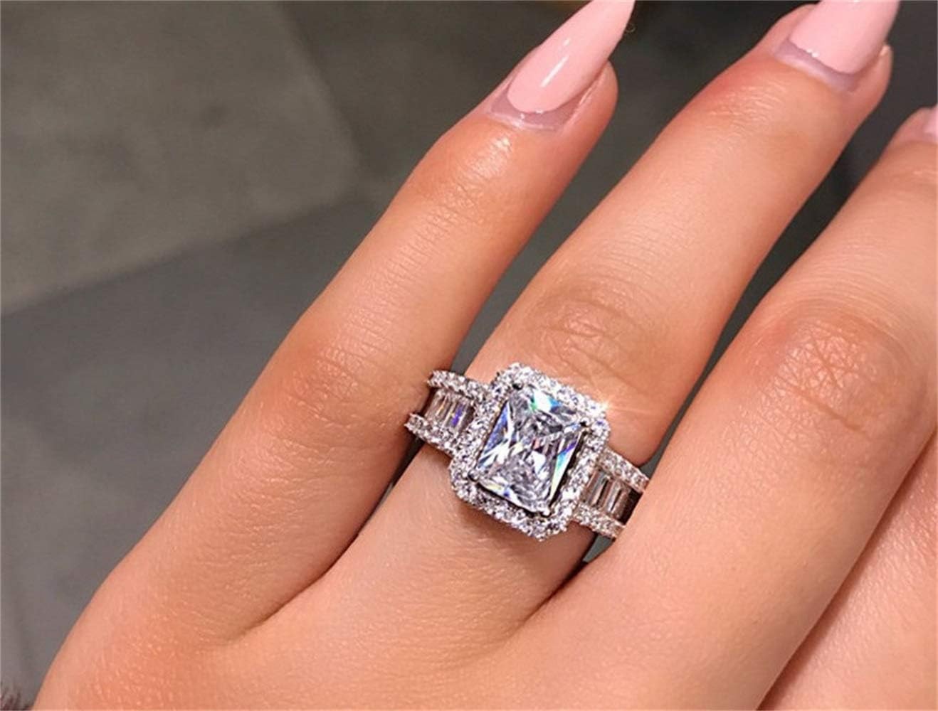 925 Steeling Silver Shiny Princess Square CZ Ring Party Ring for Women Size 5