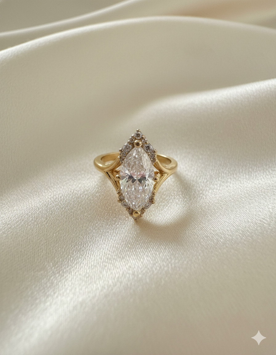 18k Yellow Gold Lab Grown Diamond Wedding Ring 5.15 Ct Marquise IGI E F VVS CVD