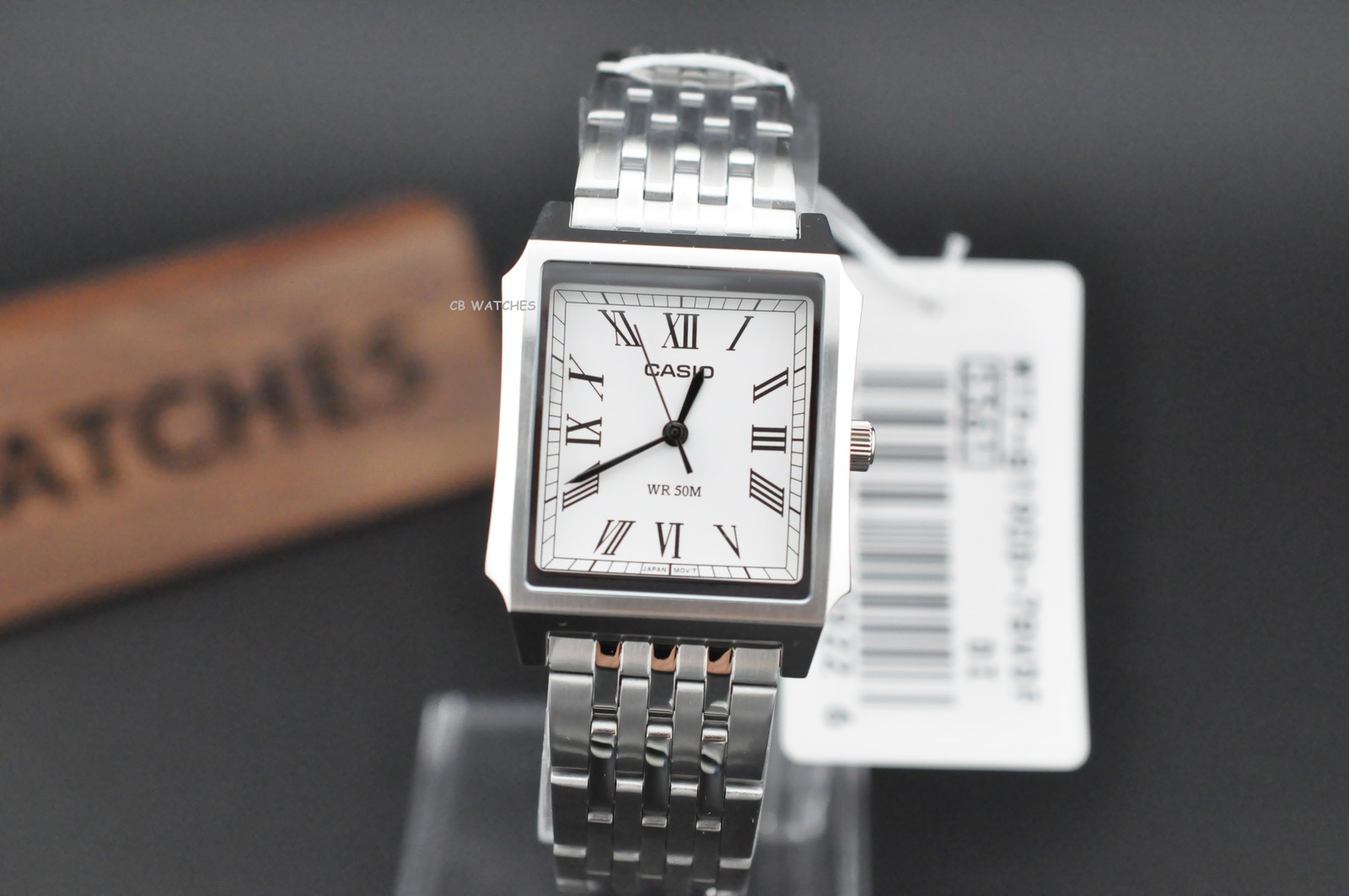 Casio MTP-B190D-7B Mens TANK Quartz Watch Silver Dial Stainless Steel