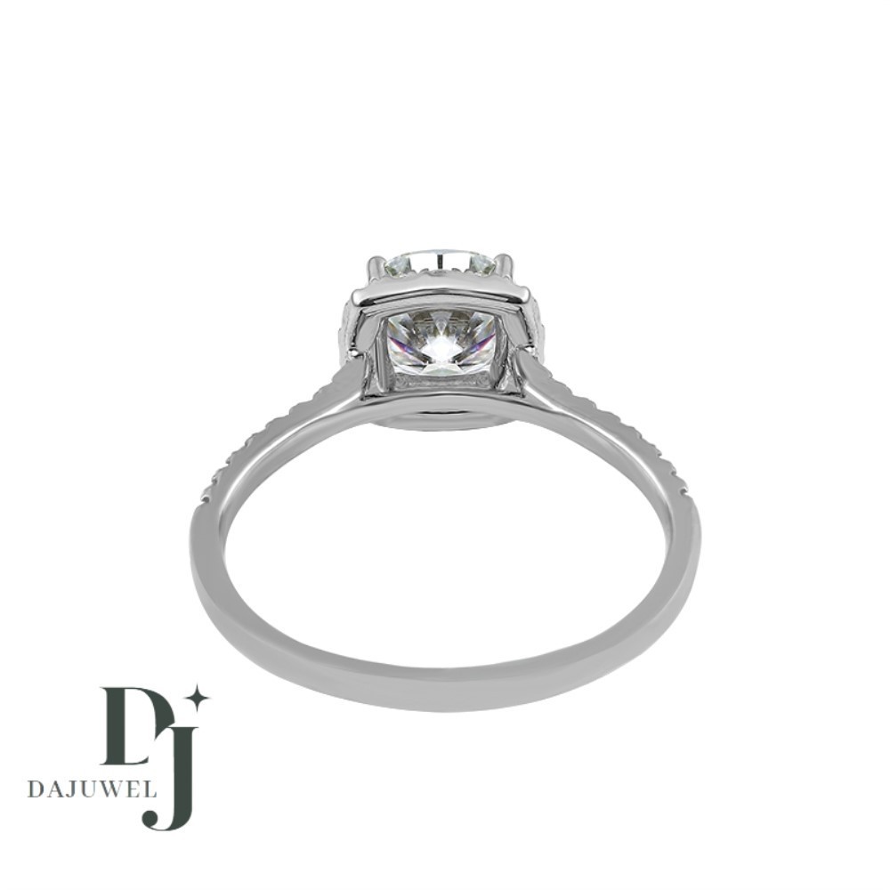 Solid 14K White Gold Moissanite Halo Engagement Ring 2.80 CT Cushion Cut For Her