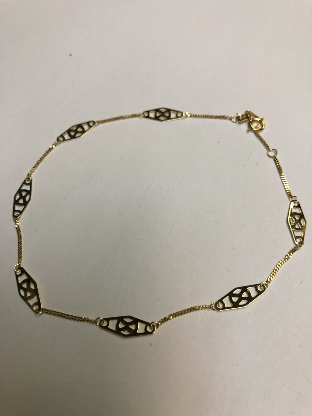 14kt 9″-10″ Yellow Gold Adjustable Twisted Bar Fancy Anklet Bracelet 1.4grms
