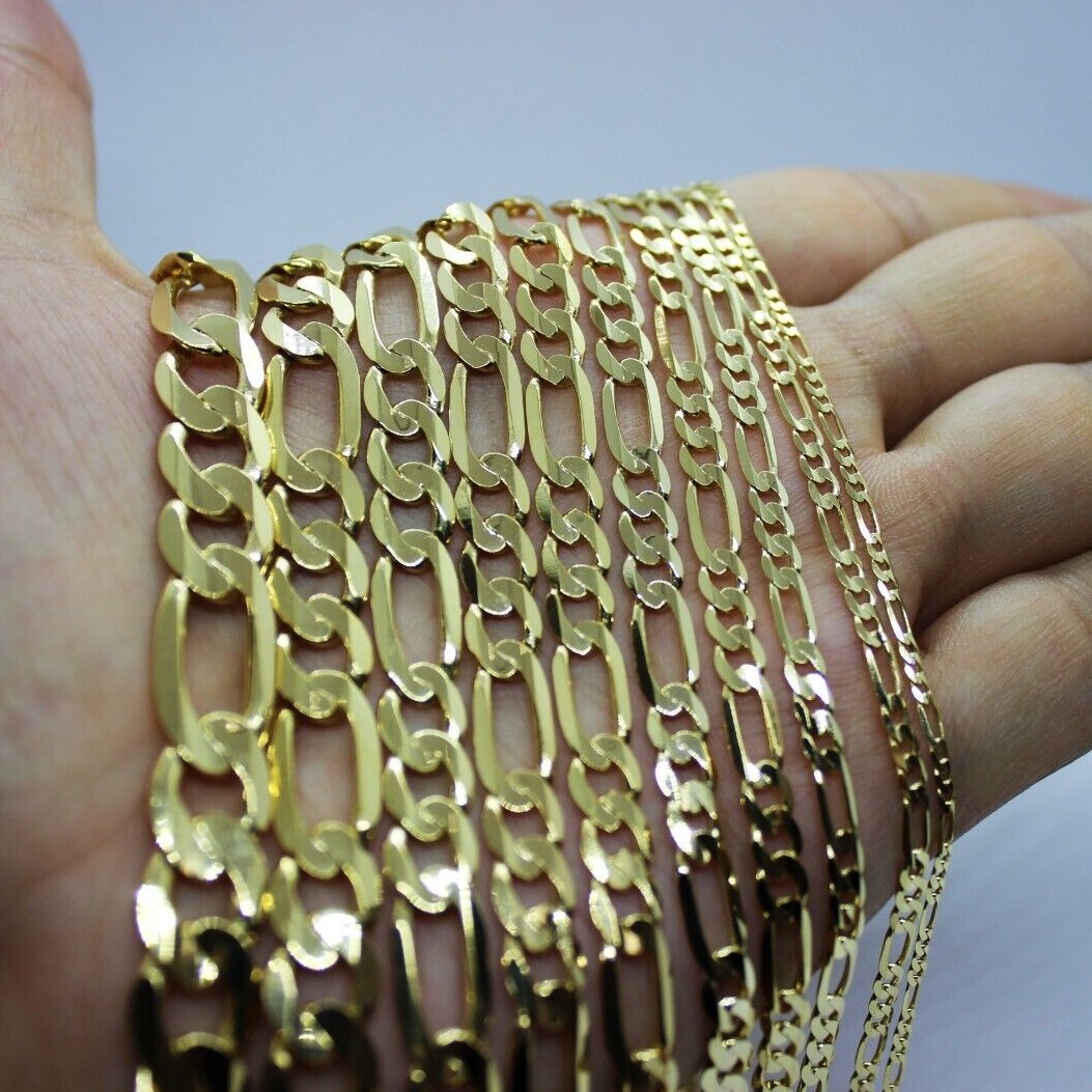 10k Solid Yellow Gold Figaro Necklace Chain Bracelet 3mm – 10.2mm 7″ – 30″