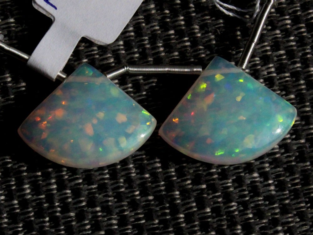 12.30ctw White Opallite Smooth Plain Fan Briolette Pair Beads