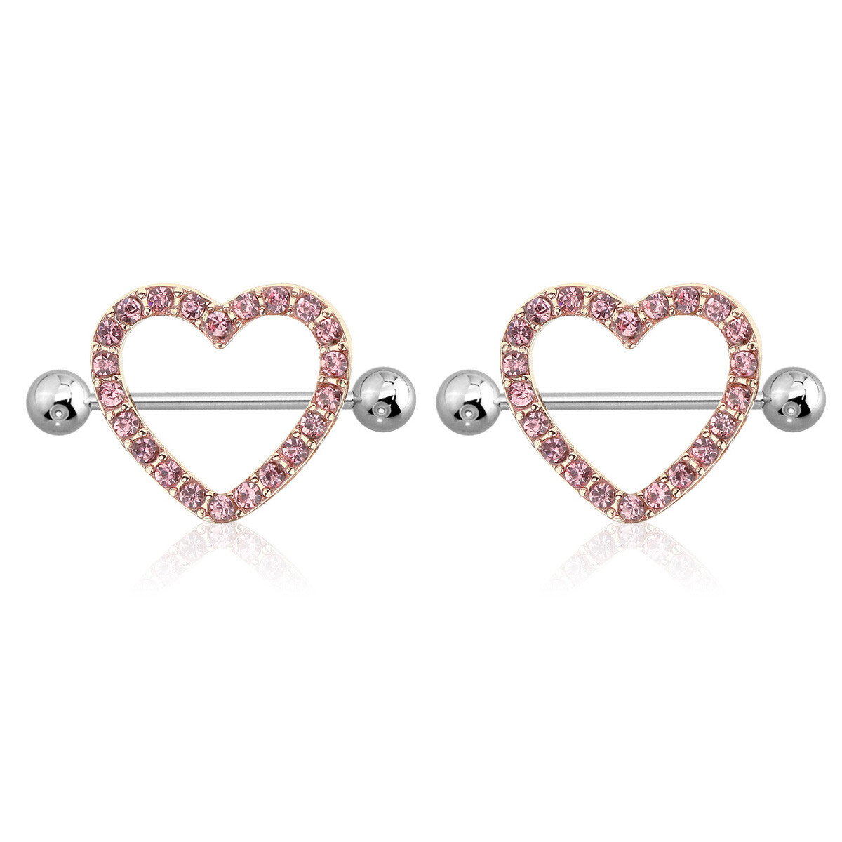 AB Gem Paved Heart Nipple Shield Ring Piercing jewelry 14 Gauge 3/4″ Length – 2