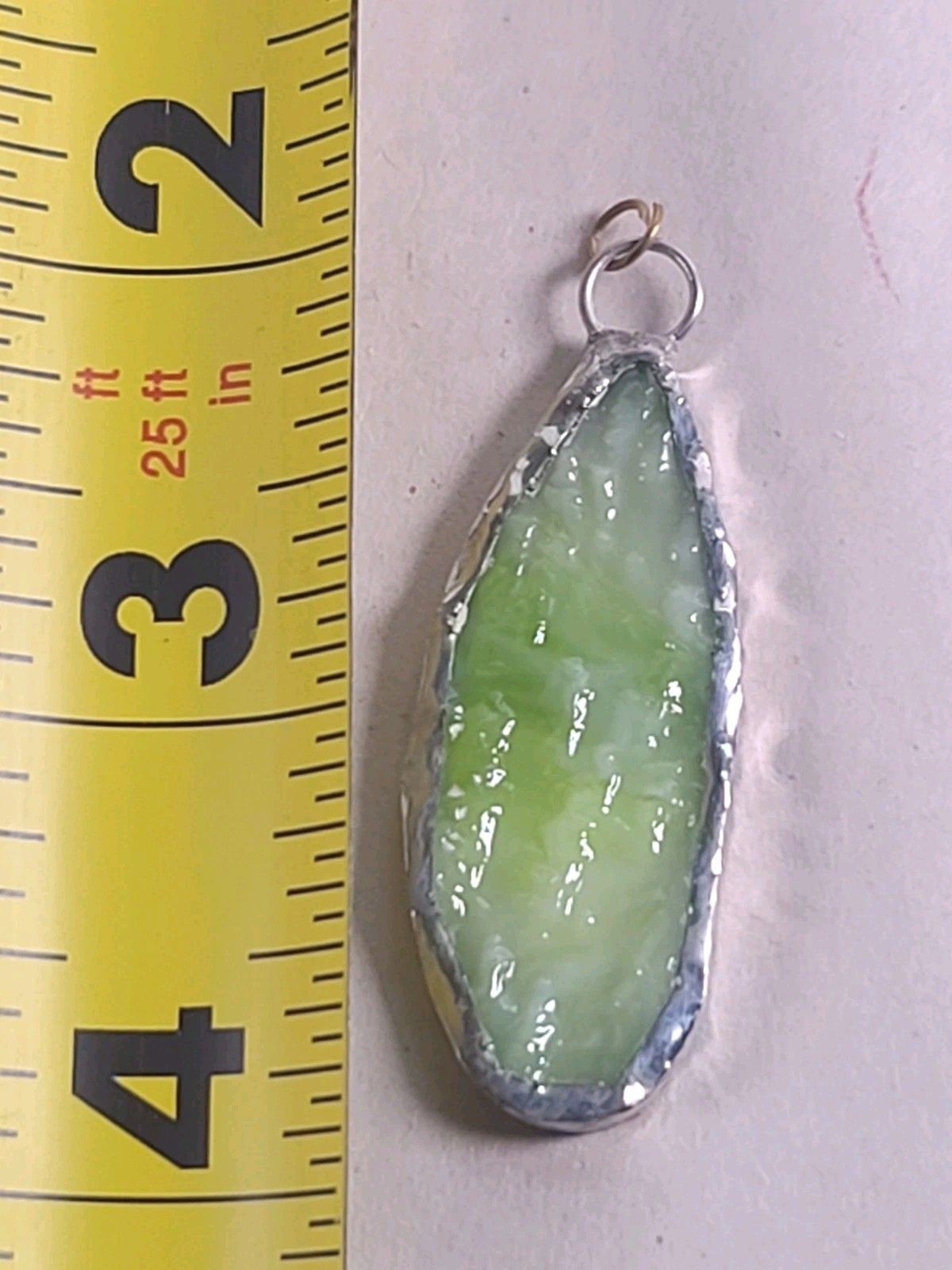 Vintage Glass Green Sea Glass Sterling Silver Dangle Pendant Handmade