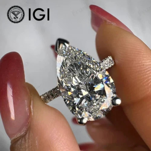 IGI 5.15Ct Pear Cut E/VS1 Lab Grown Diamond Engagement Ring Solid 14K White Gold