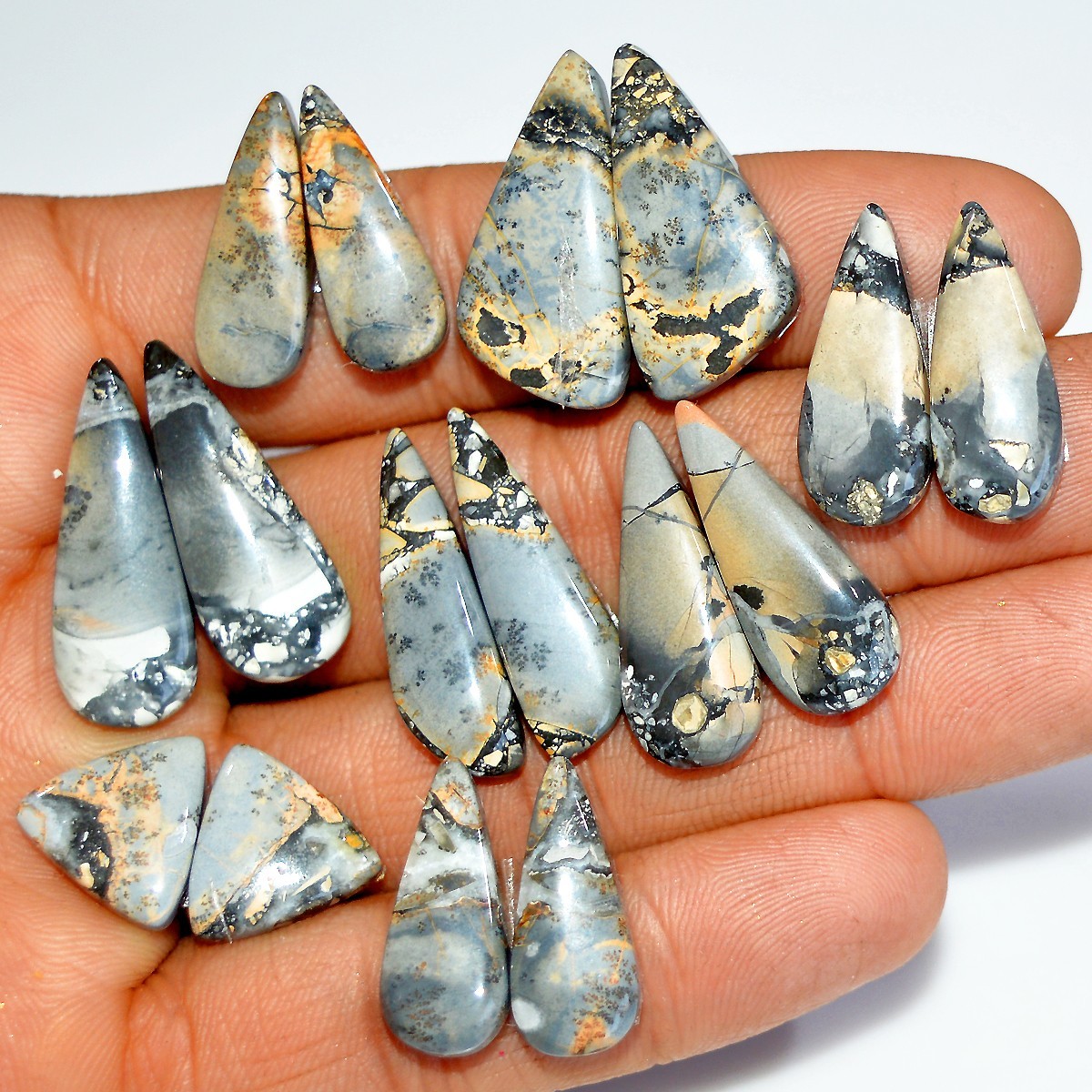 8 Pairs 159 Cts Natural Maligano Jasper Cabochon Gemstone 27×7 13x13mm #17881
