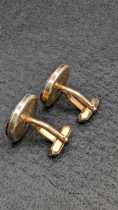 Vintage Germany Burgundy Enamel & Gold Tone Cufflinks Retro