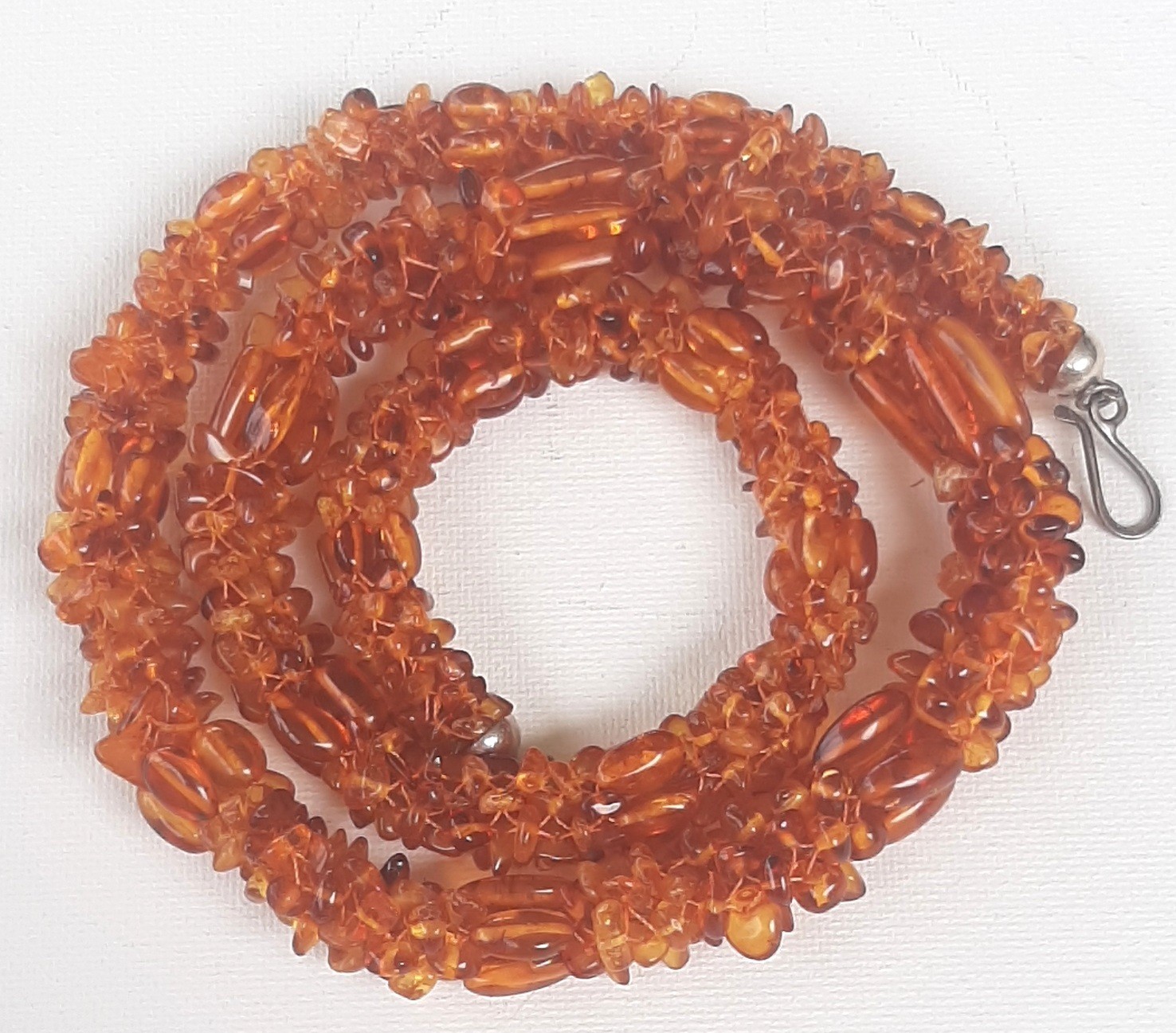 Mine Finds by Jay King Amber Bead Woven Necklace Sterling Silver Hook 26″
