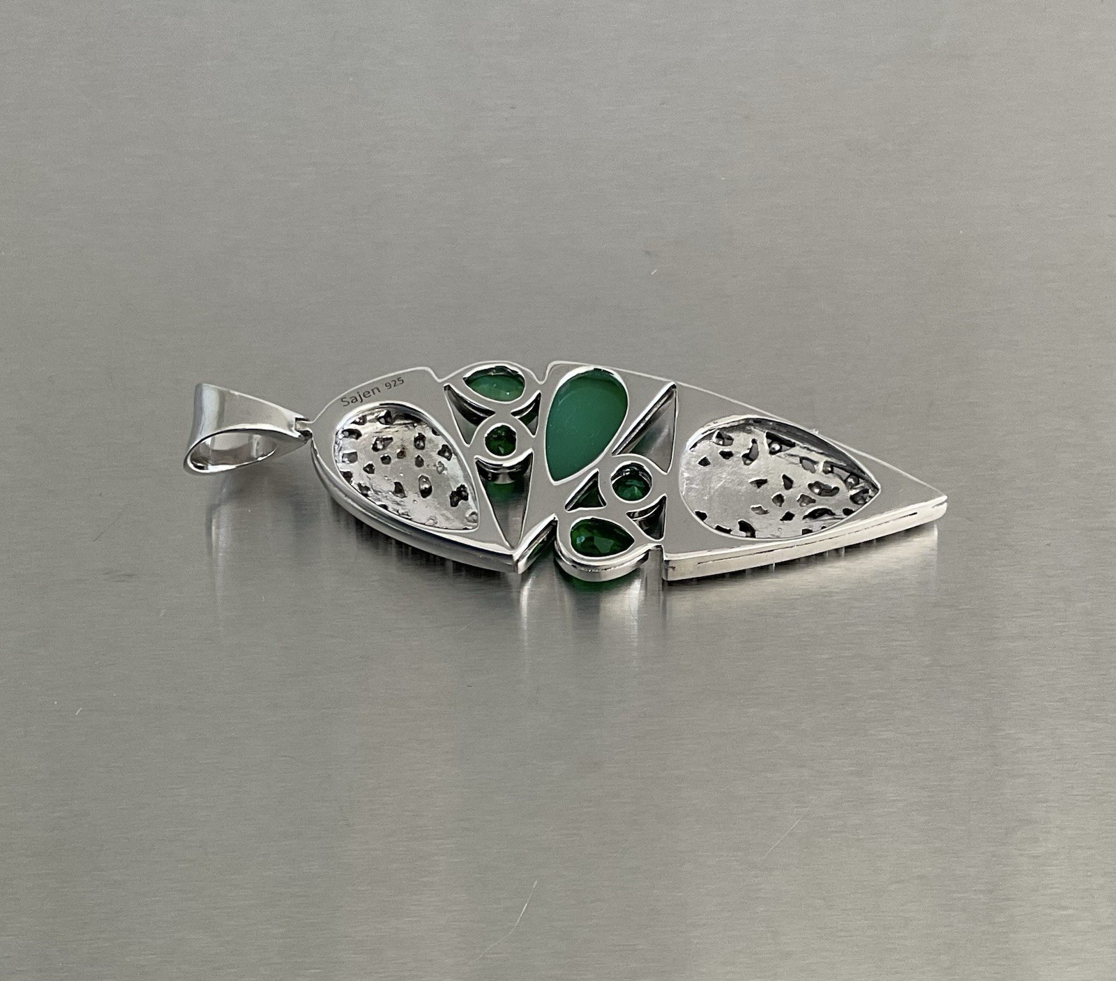 Sajen Chrysoprase, Rainbow Paraiba Quartz Pendant 3.00 CTW 925 Sterling Silver