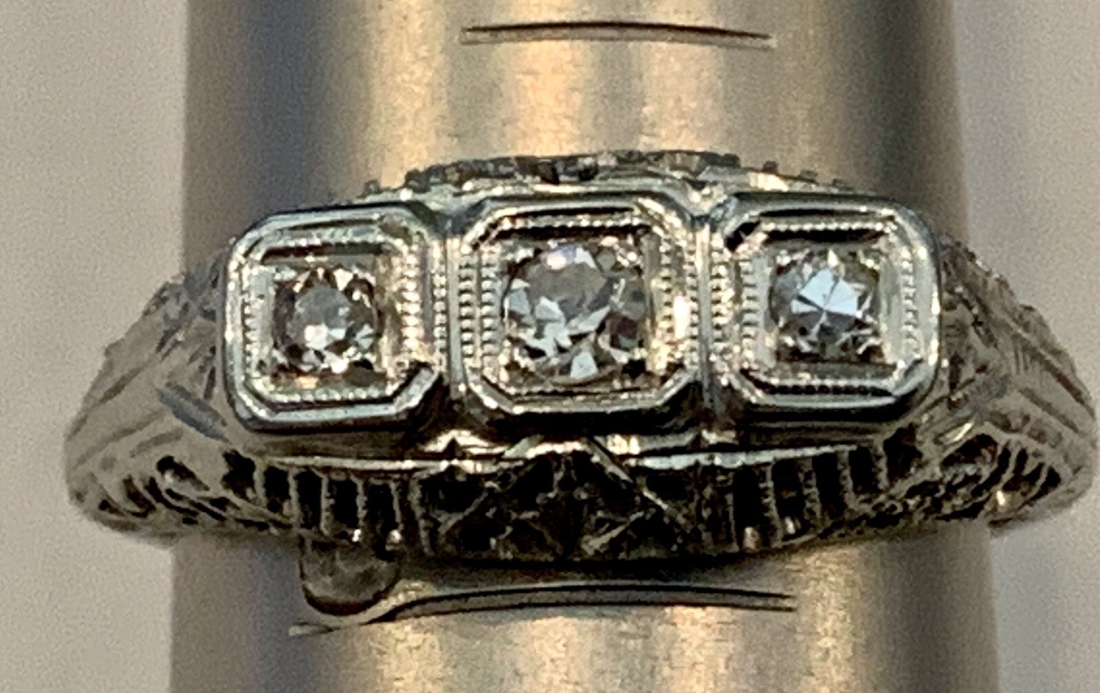 Vintage 14k Solid White Gold Diamond Ring Diamonds Antique Estate