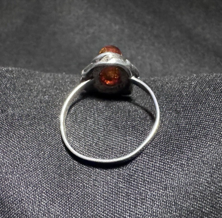 Vintage Sterling Silver Cognac Baltic Amber Ring Organic Leaf Setting Size 8