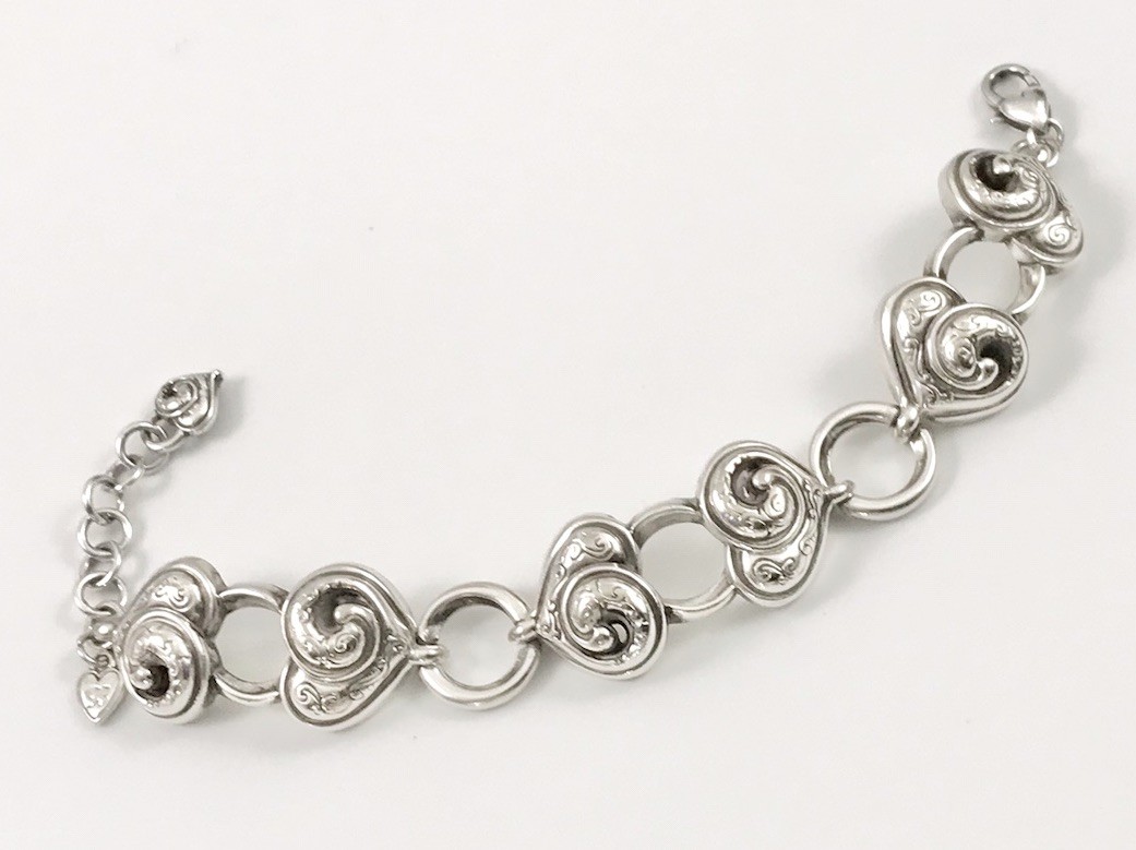Brighton Puffy Heart Chunky Link Bracelet Silver Retired. #890
