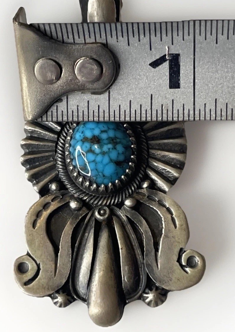 Derrick Gordon Navajo Spiderweb Turquoise Necklace Pendant Sterling Silver