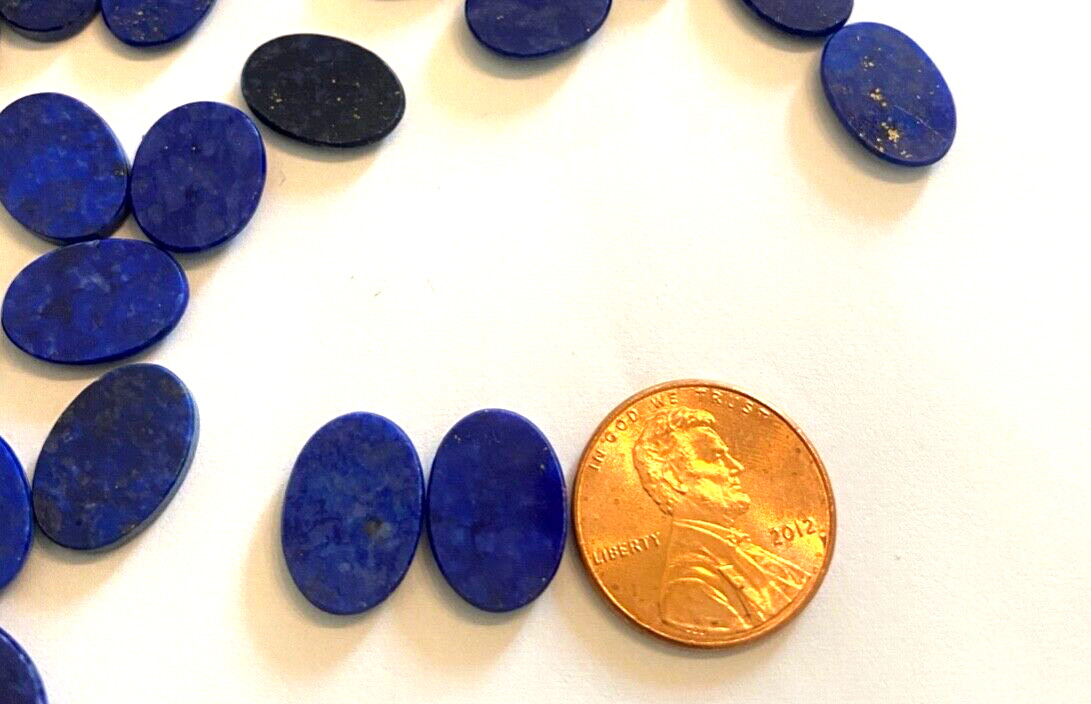VINTAGE LOT 0F 10 PCS 14/10 MM NATURAL FLAT BLUE LAPIS LAZULI FREE SHIPPING