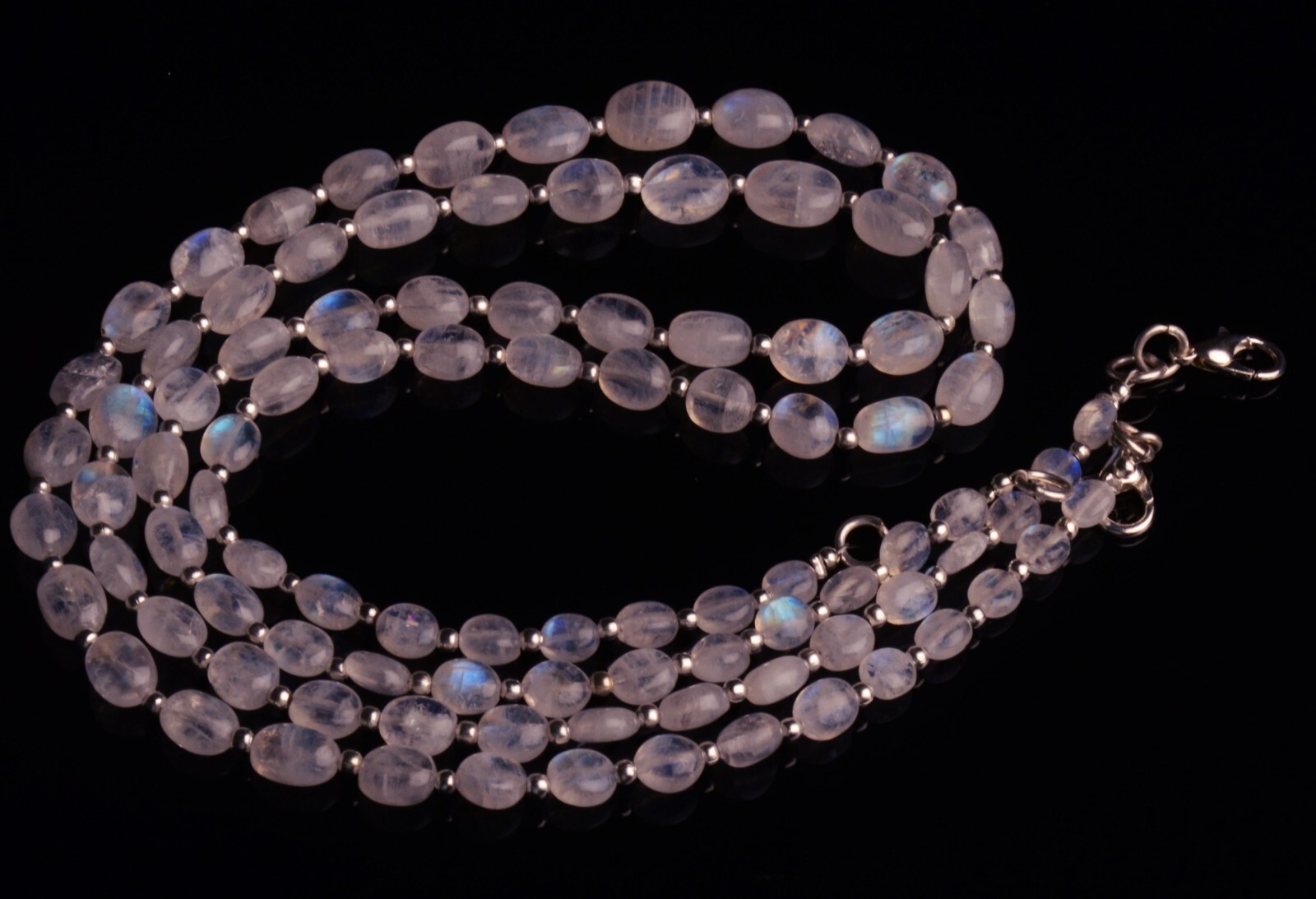 Blue Fire Rainbow Moonstone 6×4 to 9×7 mm Size Oval Nugget Beads Necklace 17″