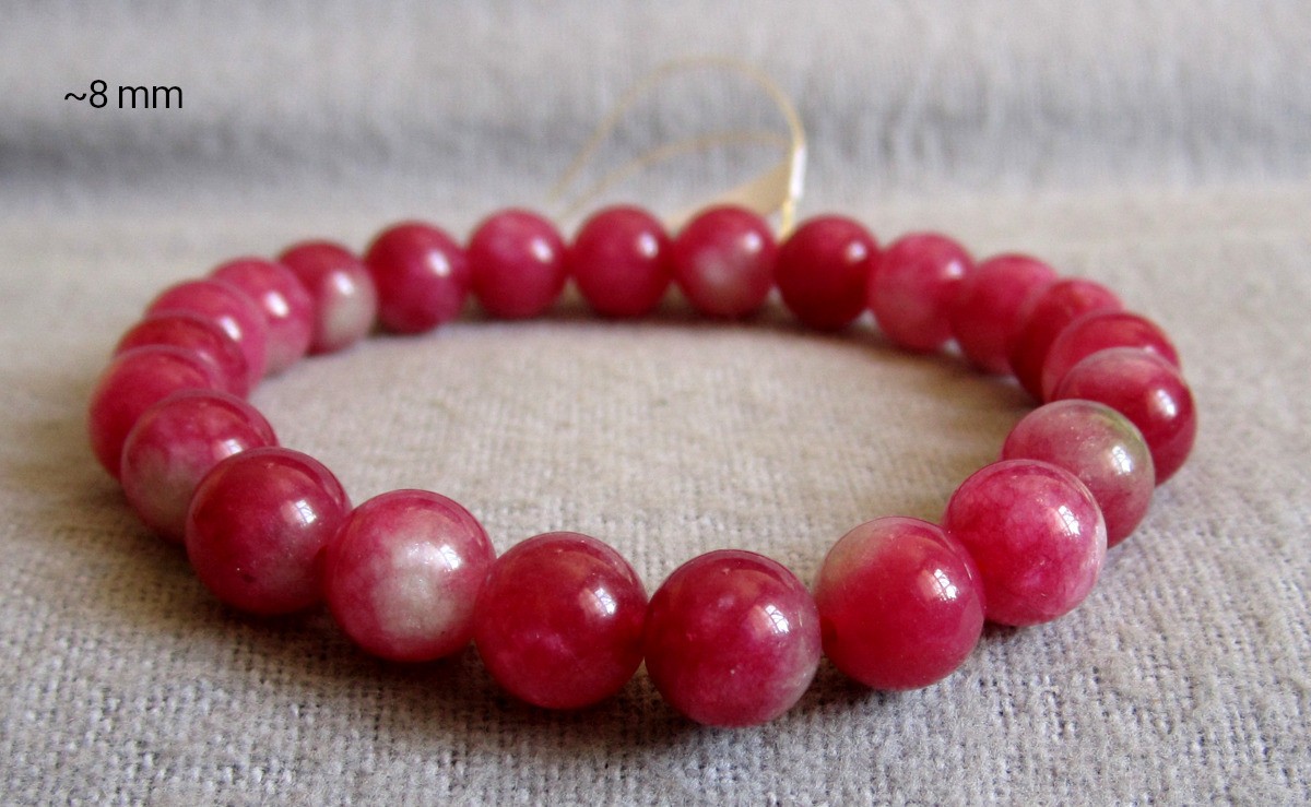 Watermelon Tourmaline Bracelet • Approx Ø 6.4+8.3mm / 15-21cm • Elastic